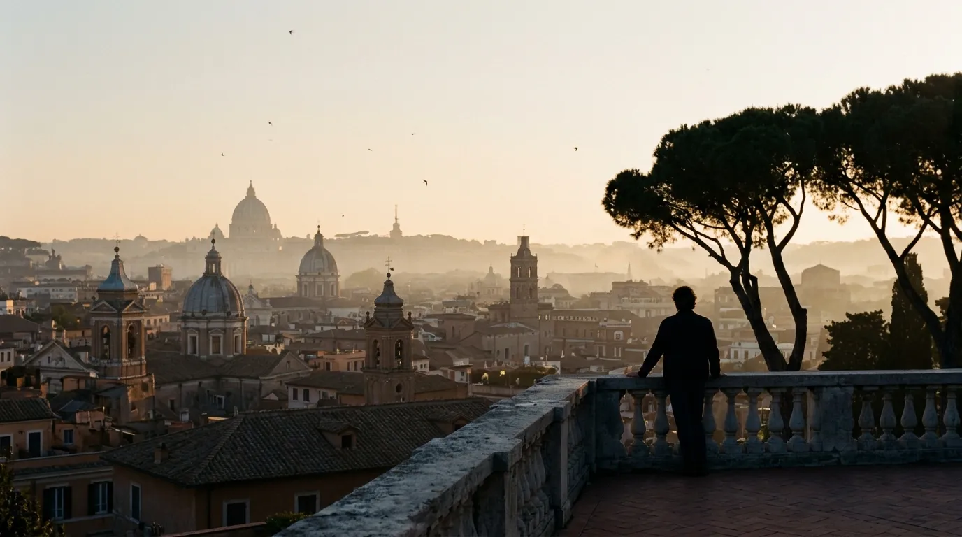 The rooftops and domes of Rome at dawn