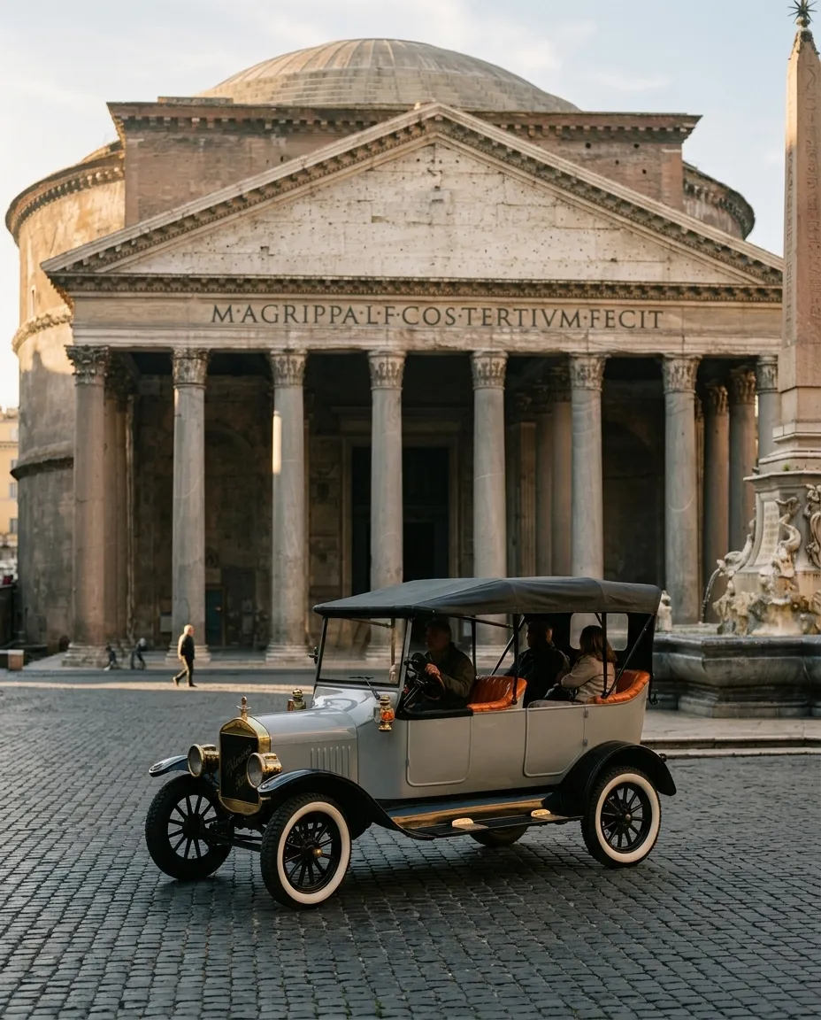 The Pantheon at dawn with the grey Model T passing by
