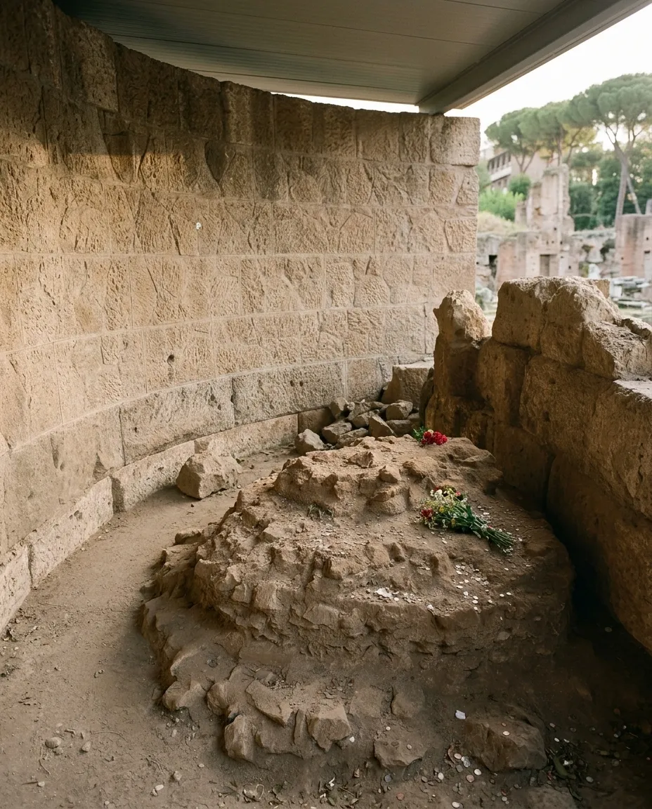 Fiori freschi lasciati sull'altare del tempio del Divo Giulio nel Foro Romano