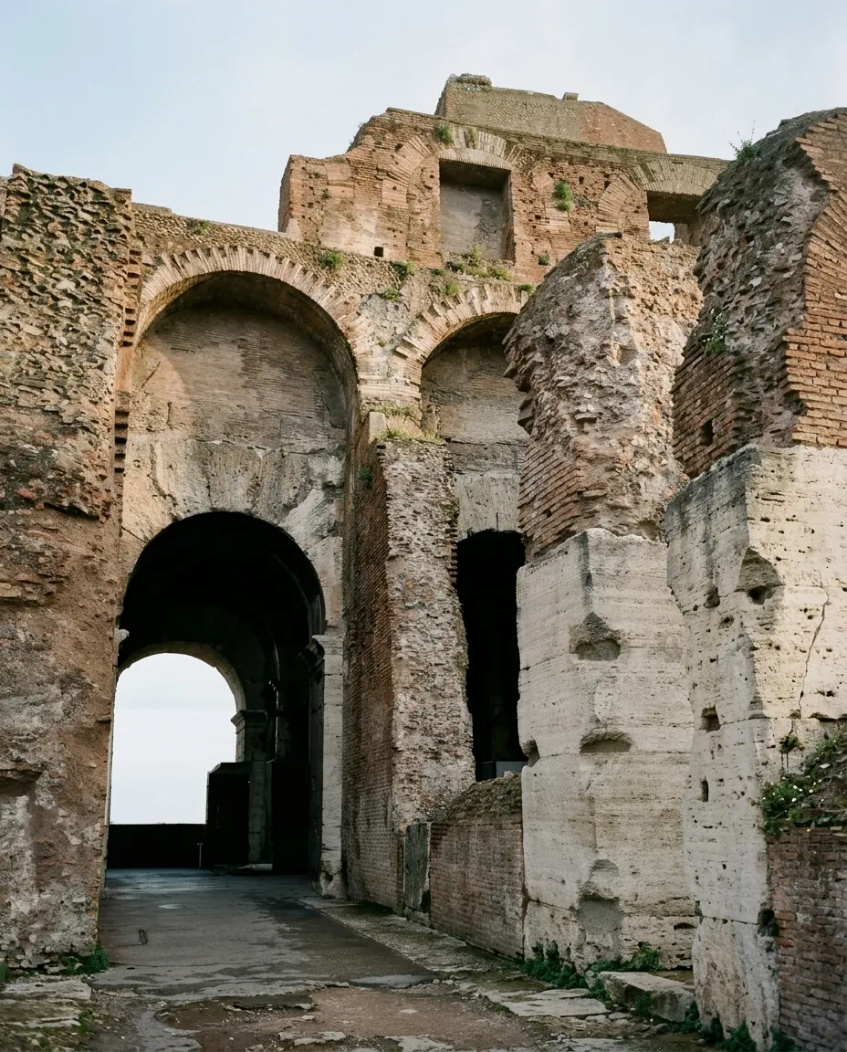 Piante di cappero e piccoli fiori selvatici che spuntano dalle fessure tra i blocchi di travertino del Colosseo